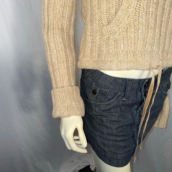 Vintage Y2K Abercrombie & Fitch Lambswool Knit Hoodie Sweater | Beige Ribbed Pul - Picture 12 of 15